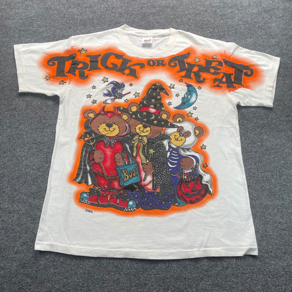 Anvil Freeze Trick or Treat Shirt XL White Vintage Halloween Bears single stitch